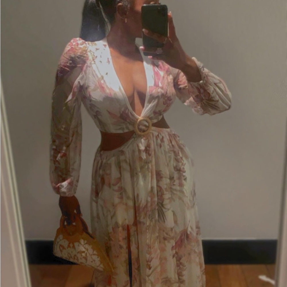 Beautiful Summer Floral Cut Out Maxi Dress , long sleeve